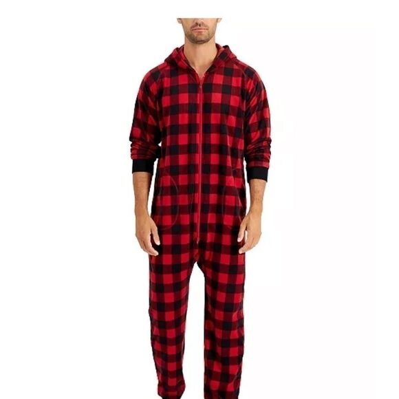 Family Pajamas Mens Matching 1-Piece Red Check Printed Pajamas Holiday M… - Picture 4 of 10